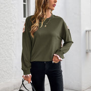 Casual Army Green Crew Neck Sweatshirt