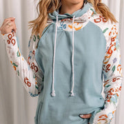 Leopard Print Hoodie with Patchwork Sleeves and Pocket