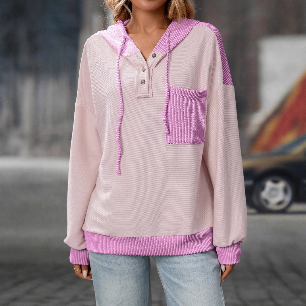 Contrast Color Twist Hooded Sweater for Women