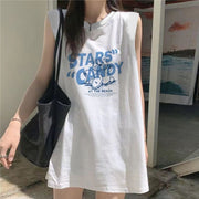 Women's Sleeveless Graphic Tee – Loose Letter Print, Soft Polyester