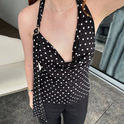 Polka Dot Backless Halter Top for Women