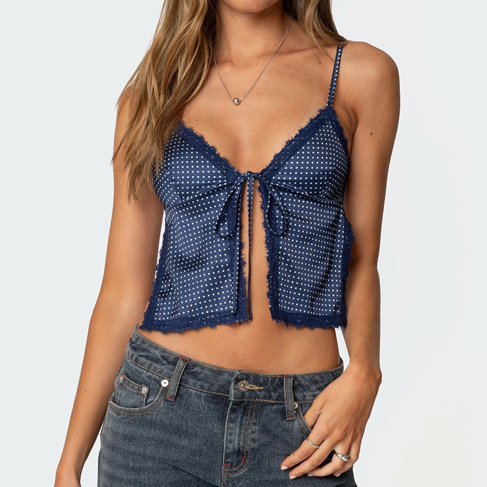Polka Dot Lace Bow Camisole Top