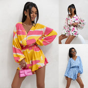 Yellow Floral V-Neck Long Sleeve Jumpsuit