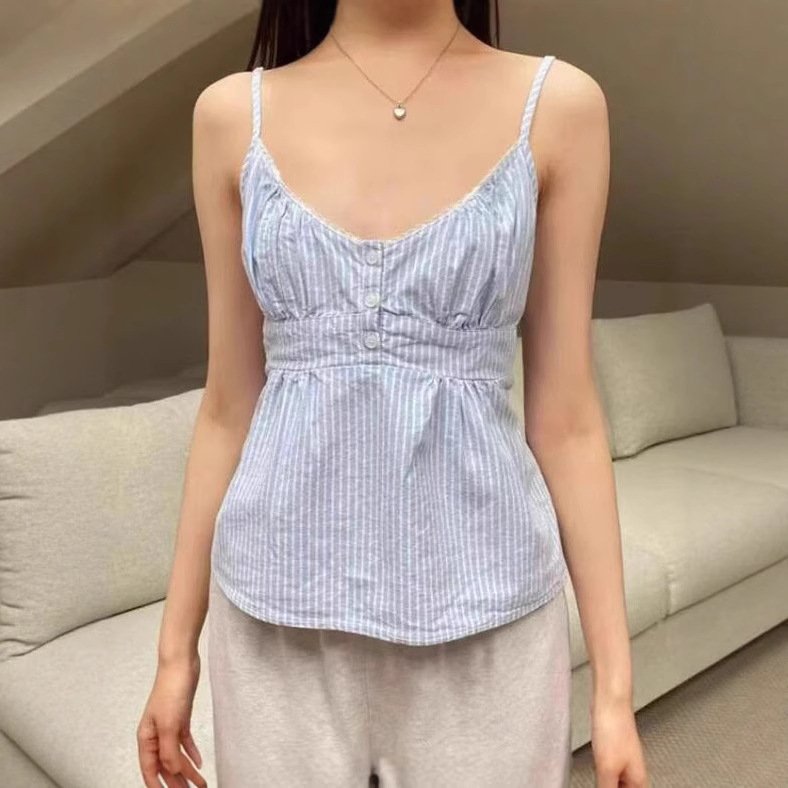 Blue Striped Lace Camisole