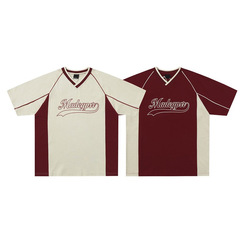 Contrast Patchwork Letter T-Shirt for Men - Summer Loose Fit