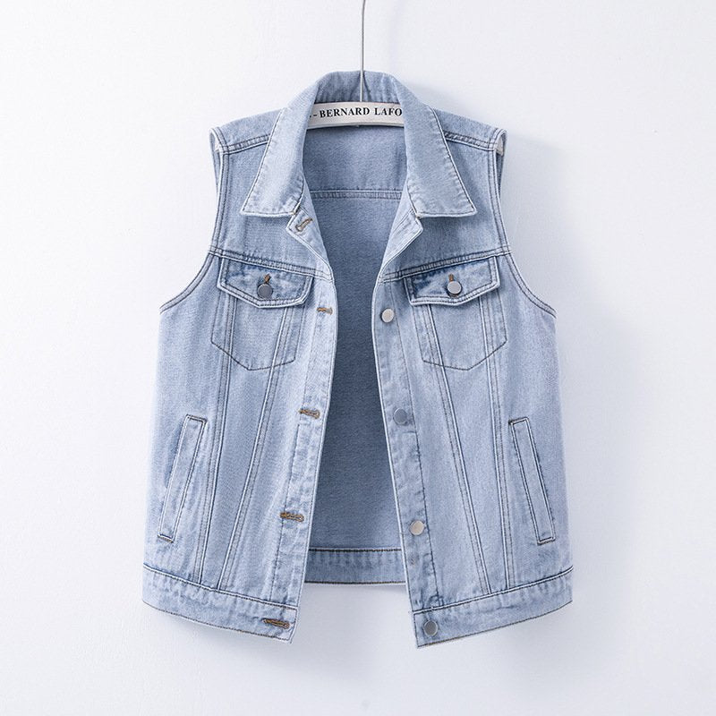 Loose-Fit Denim Waistcoat Top for Women