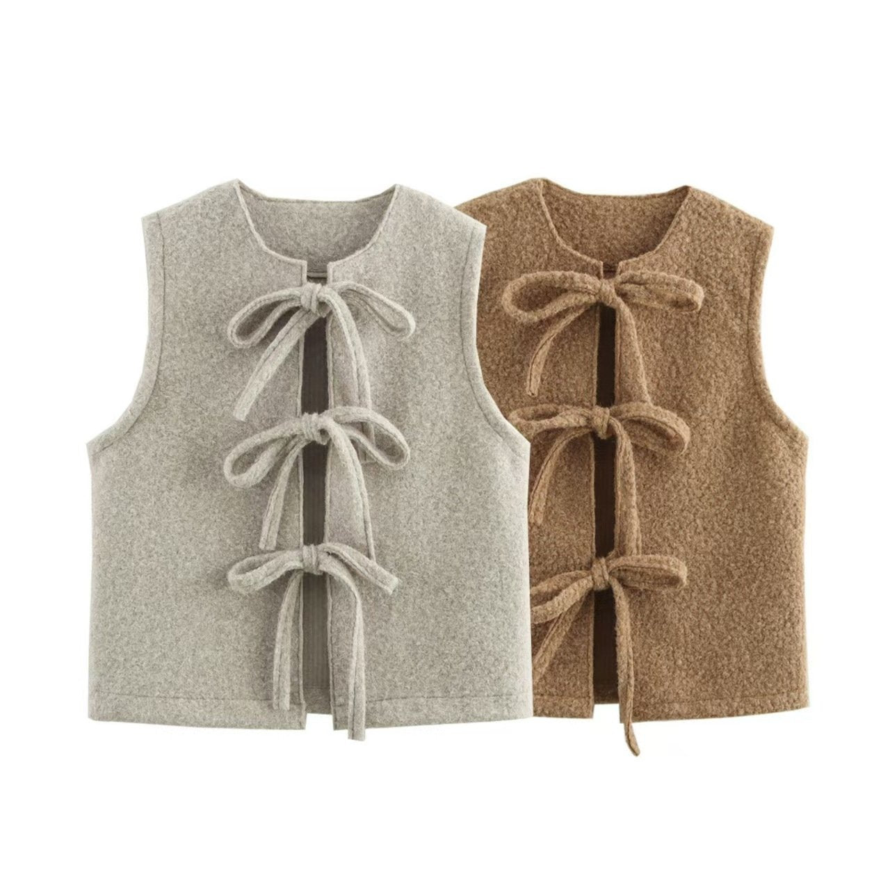 Women's Wool Vest Coat with Bowknot