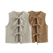 Women's Wool Vest Coat with Bowknot