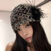 Retro Chic Black Knitted Hat for Women