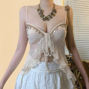 Sexy Lace-up Mesh Vest for Women - Irregular See-through Design