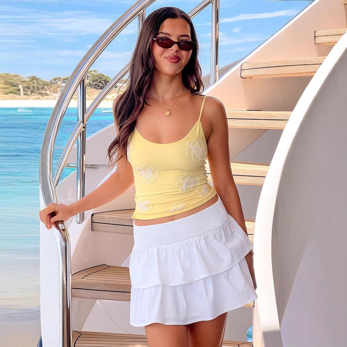 Yellow Pink Women's Solid Color Camisole Tops