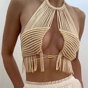 Beachy Geometric Bikini Top with Tassels