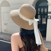 Breathable Sun Hat with Pearl Lace Bow
