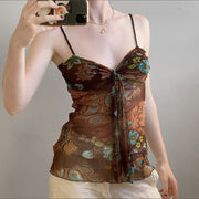 Retro Floral V-Neck Women's Sling Tops