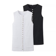 Versatile Button Design Round Neck Vest Top for Women
