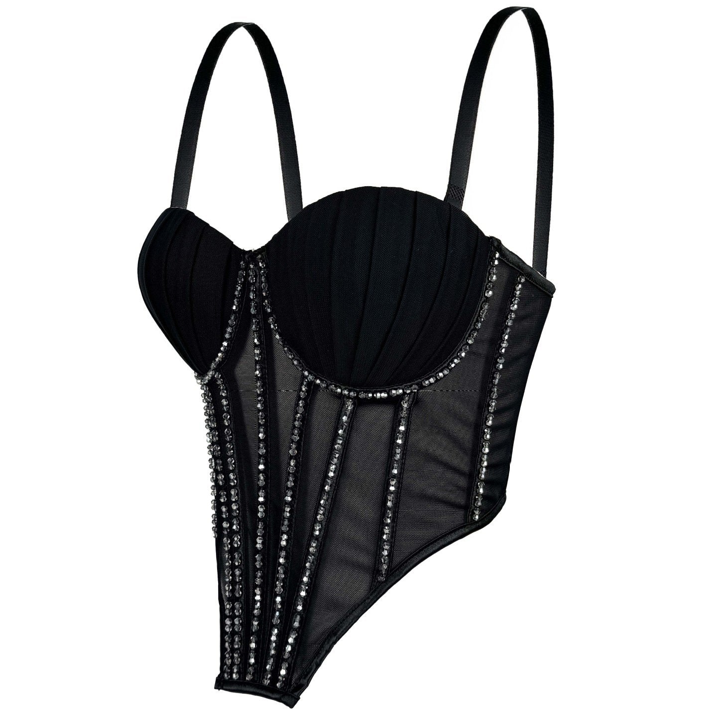 Sexy Rhinestone Fishbone Lace Bra for Women