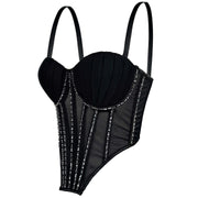 Sexy Rhinestone Fishbone Lace Bra for Women