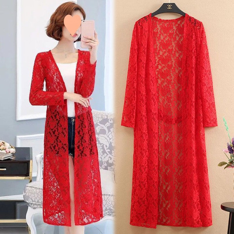 Long Sleeve Plus Size Lace Shawl Trench Coat
