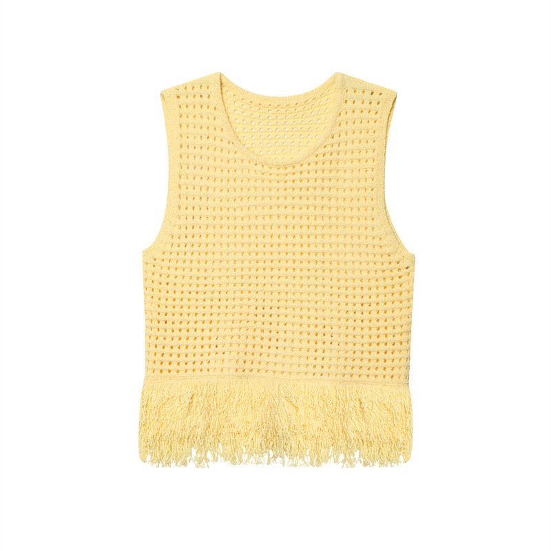 Yellow Plaid Knitted Top for Women - Simple Elegance
