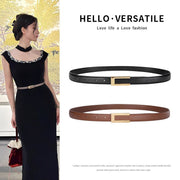 Retro Black Cowhide Leather Belt for Women