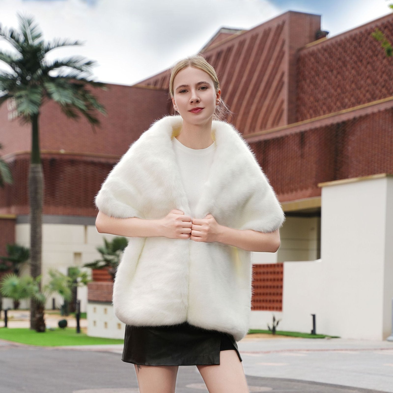 Warm Faux Fur Shawl Dress Coat for Women
