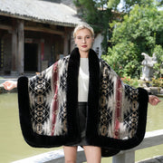 Warm Shawl with Fur Collar for Women - Free Size, Fleece Lined