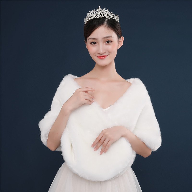 Warm White Fur Shawl for Women