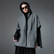 Warm Gray Double-Faced Woolen Hoodie Cloak Shawl