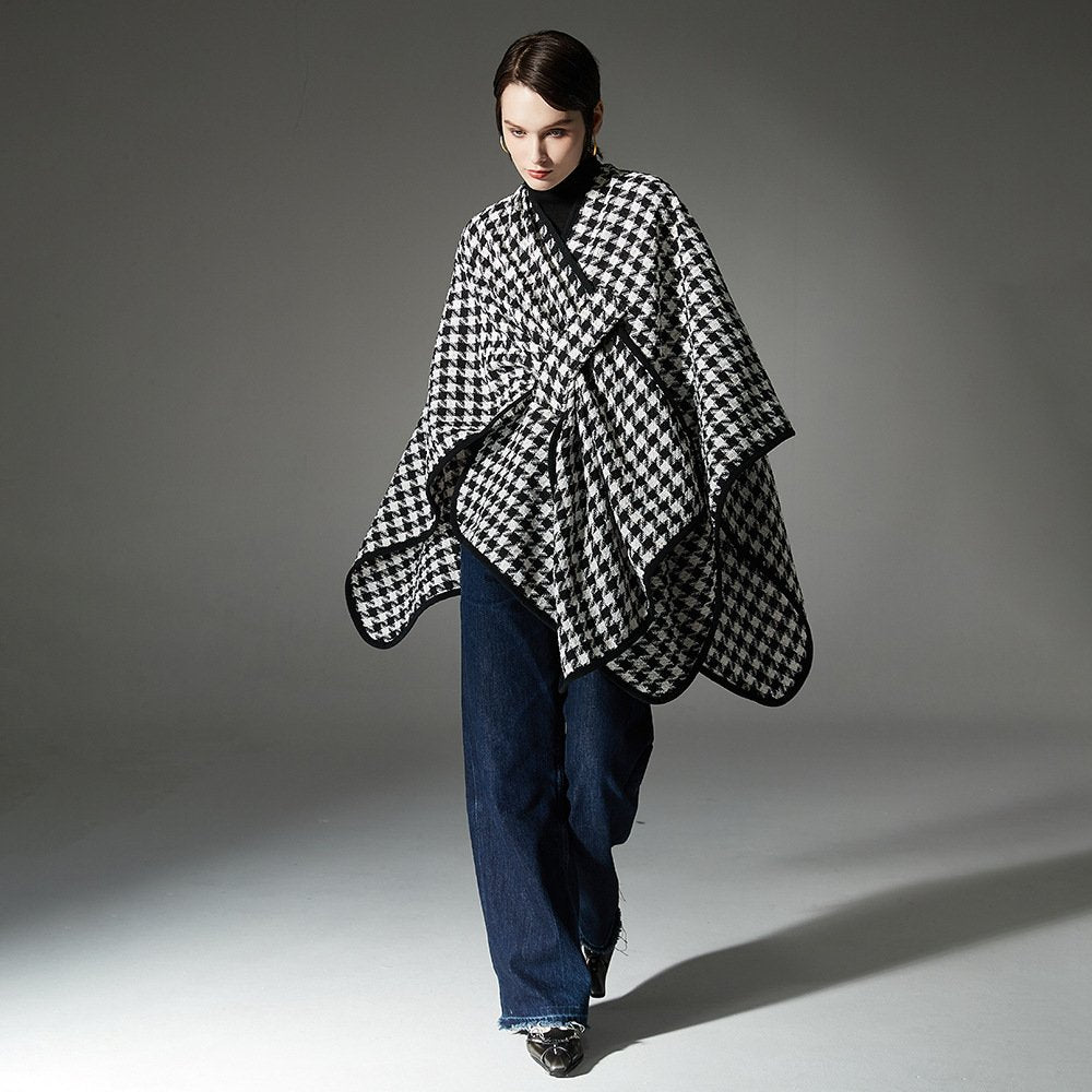 Warm Gold Silk Houndstooth Shawl Wrap