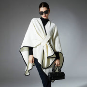 Mid-Length Creamy White Shawl with Buckle Detail