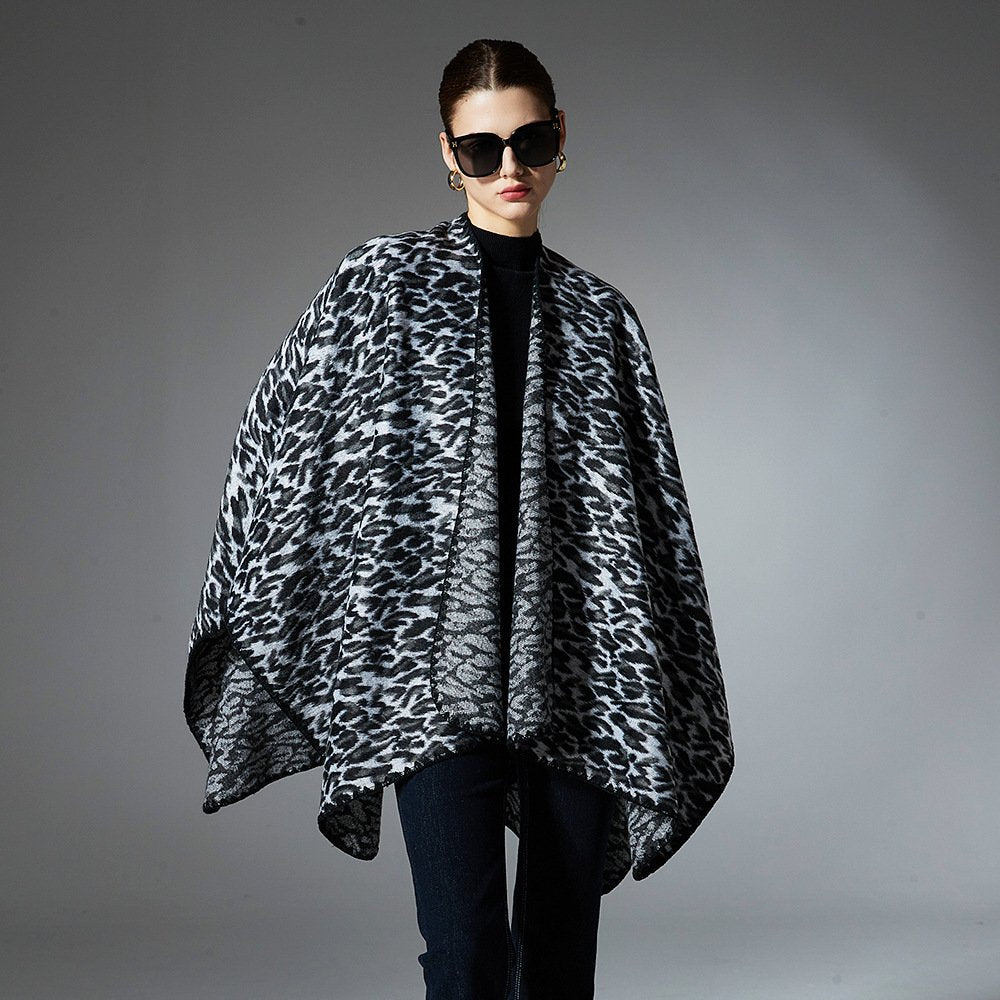 Warm Leopard Print Shawl for Women