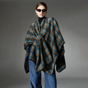 Warm Blue Plaid Shawl for Women