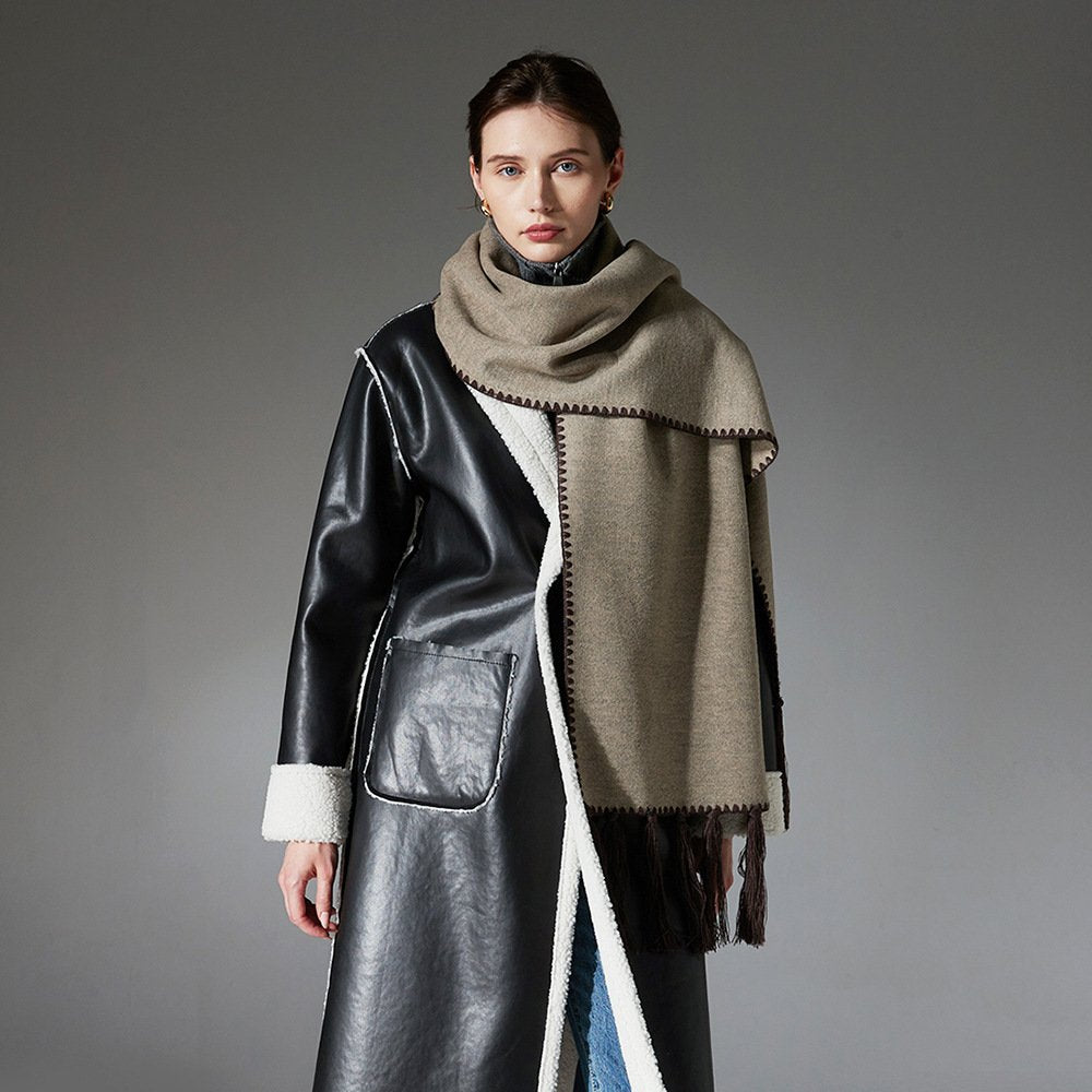 Double-Sided Tassel Coffee Scarf for Winter