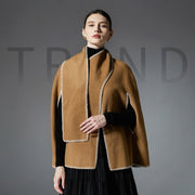 Stay Warm in Style - Camel Stitching Cape Scarf Shawl