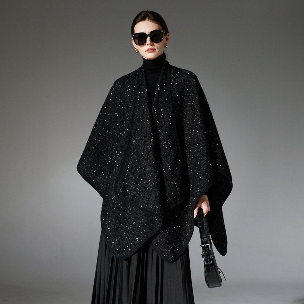 Warm Black Wool Shawl for Women