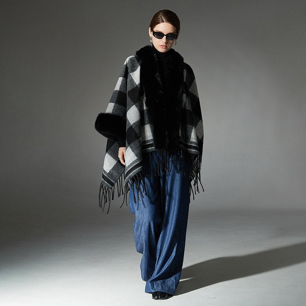 Warm European Style Plaid Shawl for Women