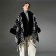 Navy Blue Fur Collar Shawl - Keep Warm This Winter