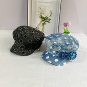 Navy Denim Flat Top Cap for Women