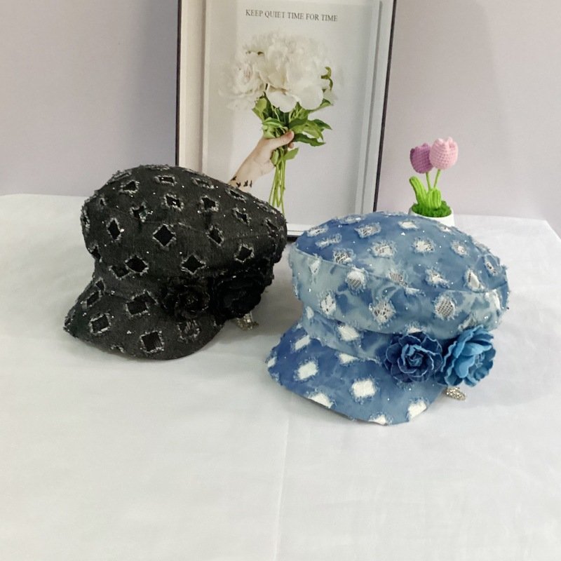 Navy Denim Flat Top Cap for Women