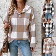 Casual Plaid Hooded Sweater for Women