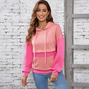 Cozy Contrast Hoodie Women's Loose Fit Pullover Top