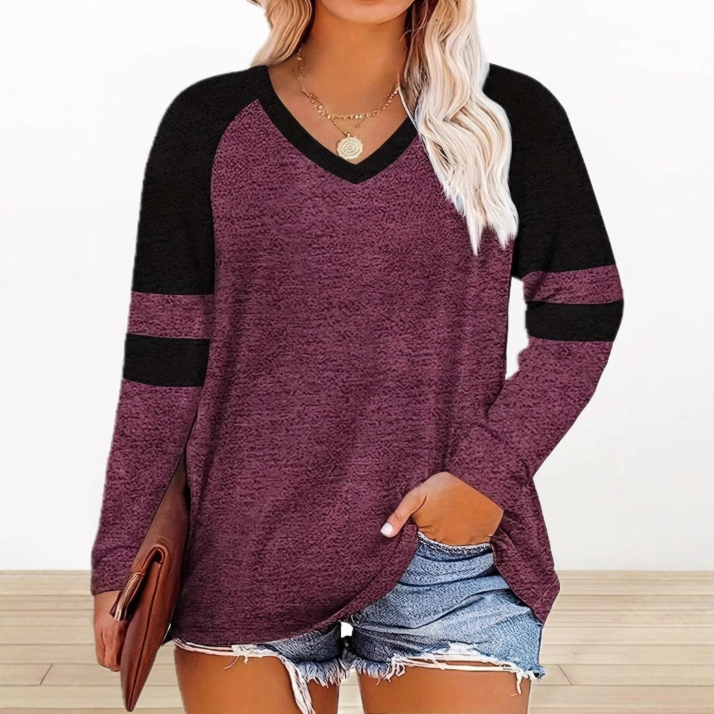 Loose Fit V-Neck Long Sleeve Tops