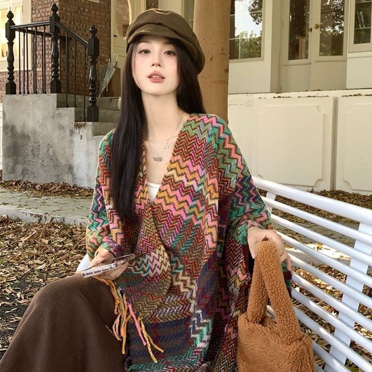 Cozy Travel Shawl with Tassel