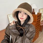 Windproof Earflaps Lamb Wool Bucket Hat for Women