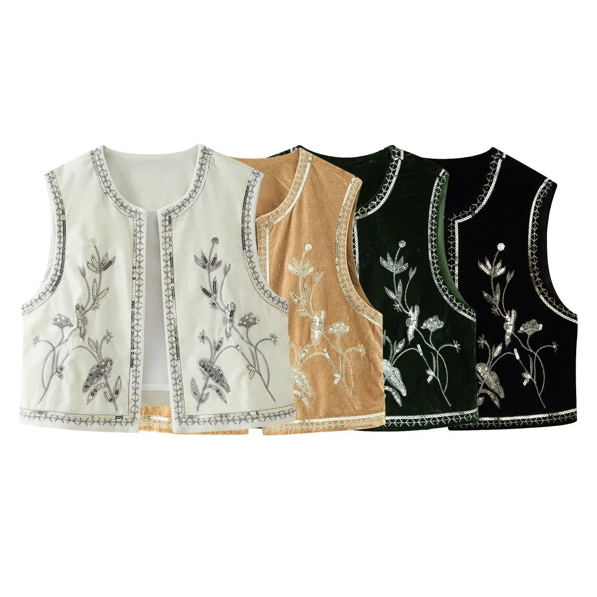Women's Velvet Embroidered Coat - Slim Fit, Stylish Vest