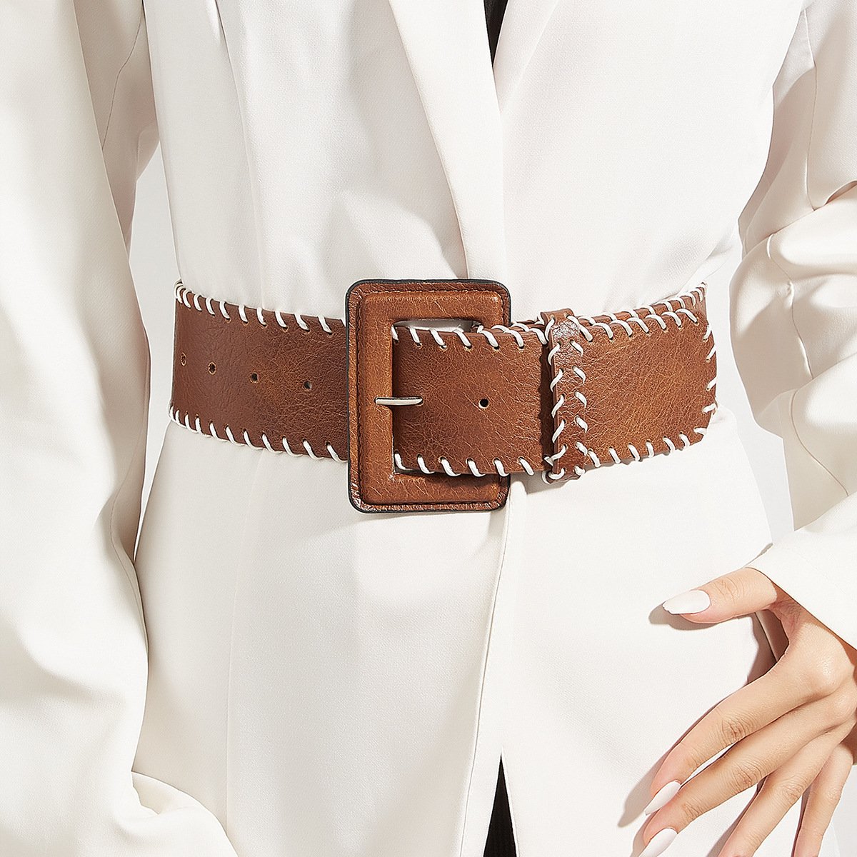 Hand-Knitted Rope Belt with Decorative Buckle