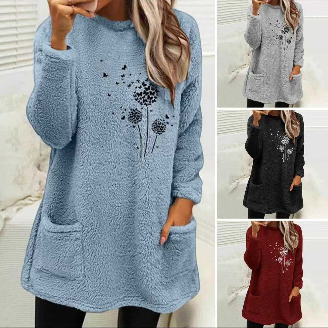 Plant Print Velvet Sweater for Women