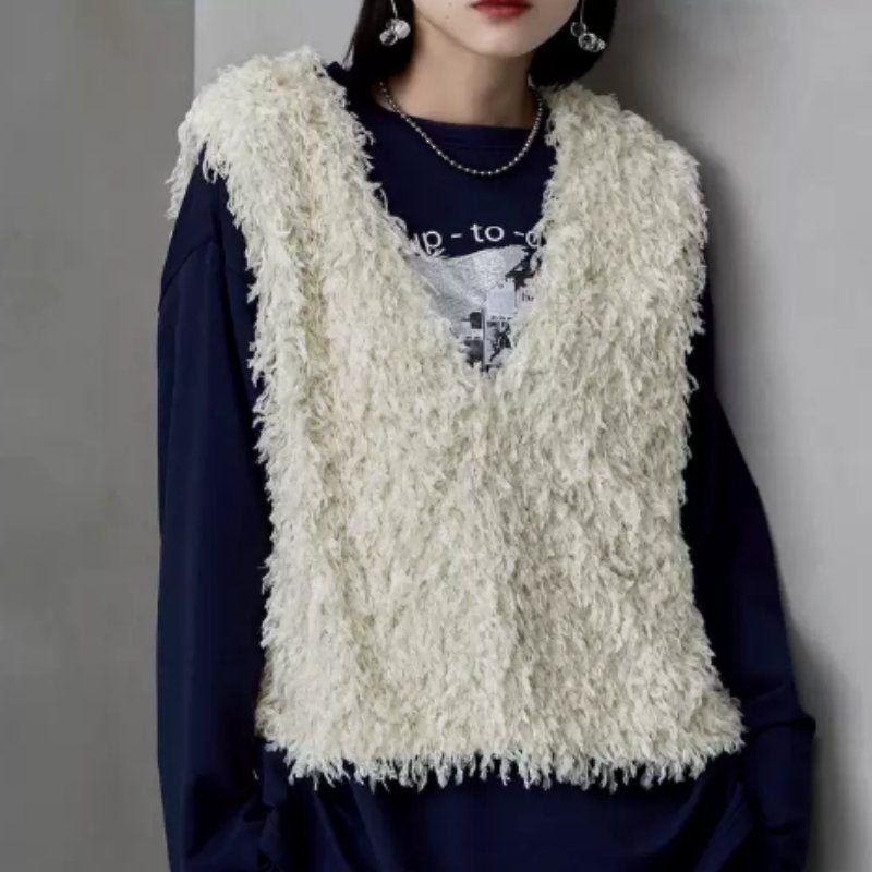 Soft V-Neck Sleeveless Tassel Vest for Women