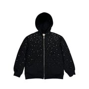 Women's Solid Color Casual Hooded Jacket with Rhinestone Details