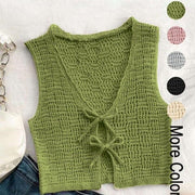 Solid Color Tie Front Sweater Vest for Women - Crochet Casual